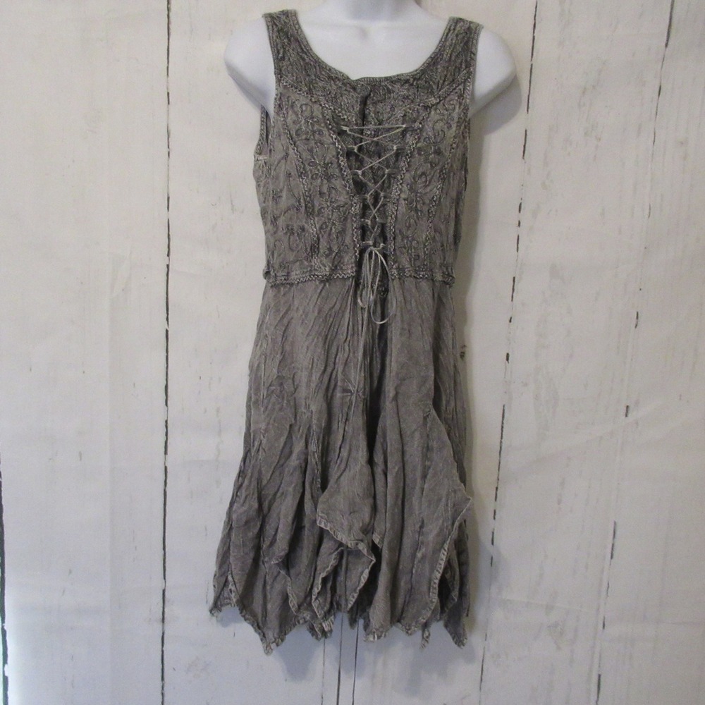 Flower Dress Gray Embroidered Corset Lace Up Whimsigoth Renaissance Festival
